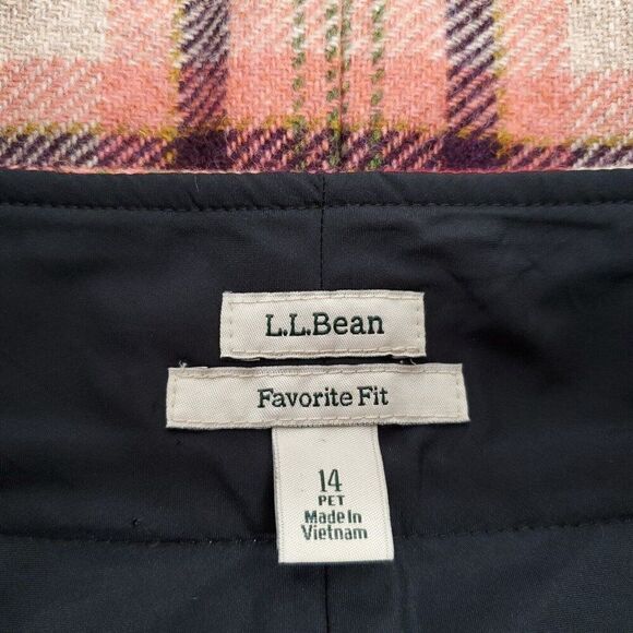 LL Bean Wool Plaid Tartan Skirt 14 Petite Straight Coral Orange Pink Wine Preppy - Picture 3 of 5